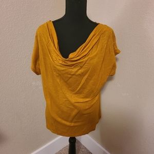 Mustard Short Sleeve Top With Draped Neck Size Small